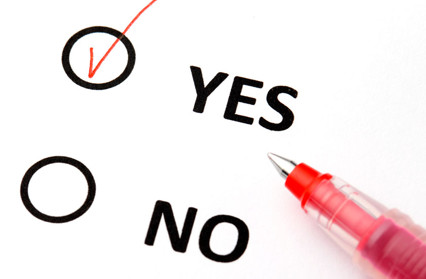 YESにチェックのついたマークシート